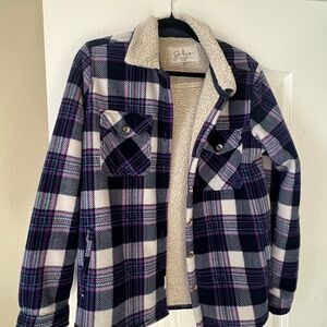 Soho Threads Plaid Jacket - Purple and White